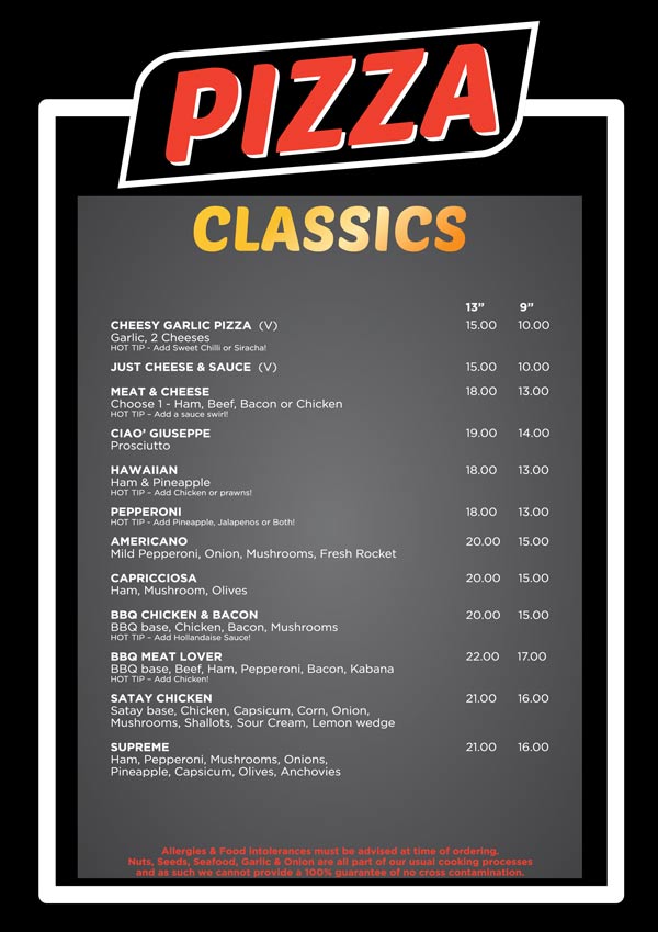 Menu Pilot Station Pizza South West Rocks